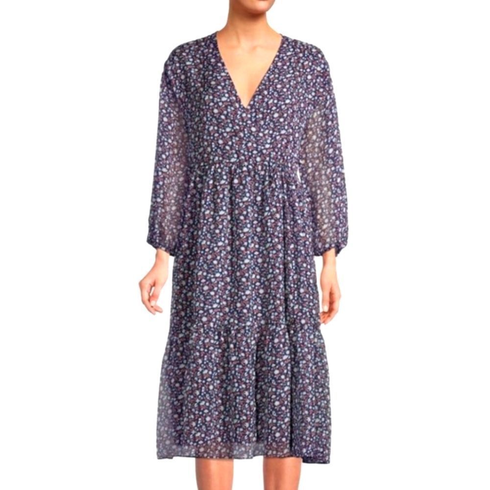 Madewell Floral V-Neck Midi Dress - Navy size S
